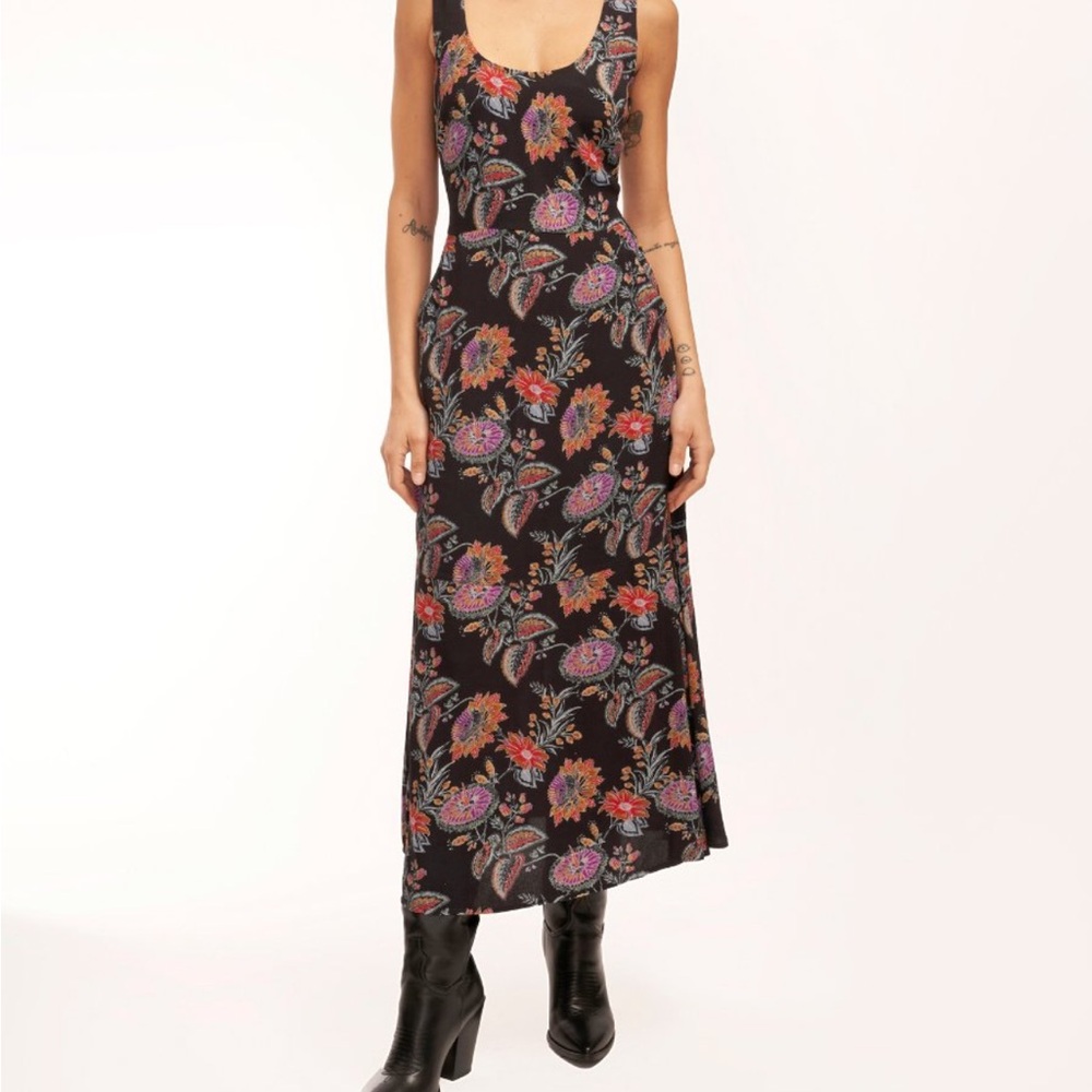 Equipment Everett Maxi Midi Dress black floral open back